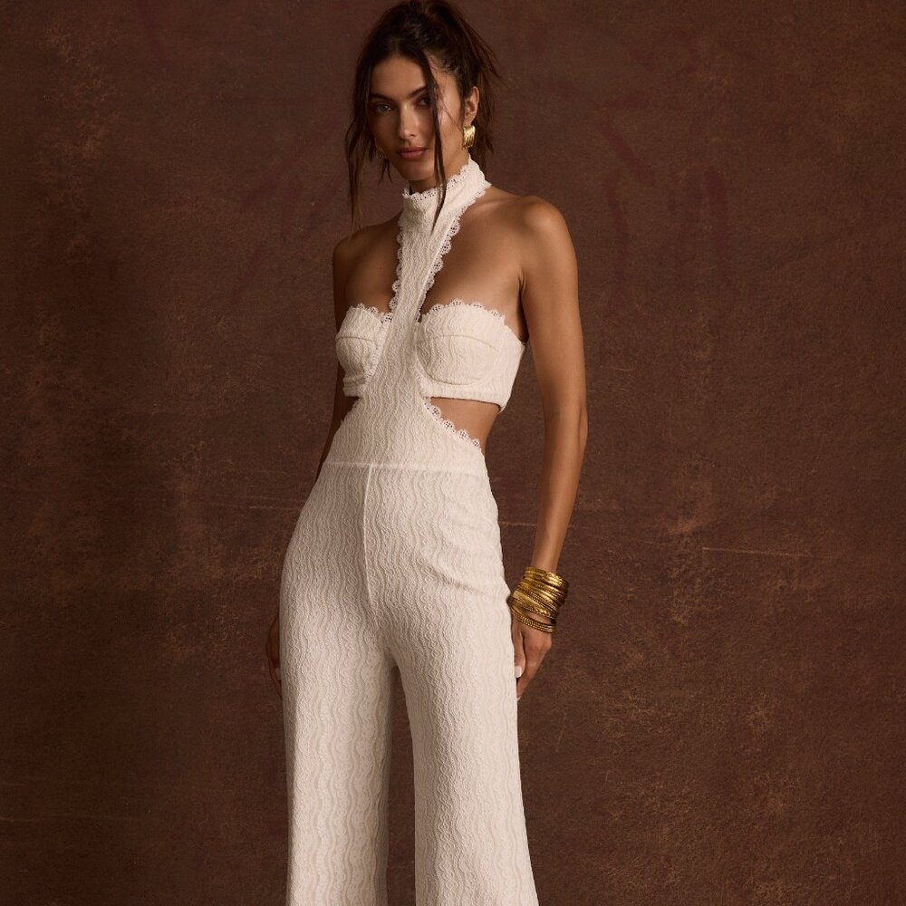 12th Tribe Princesa White Lace Jumpsuit Size MM